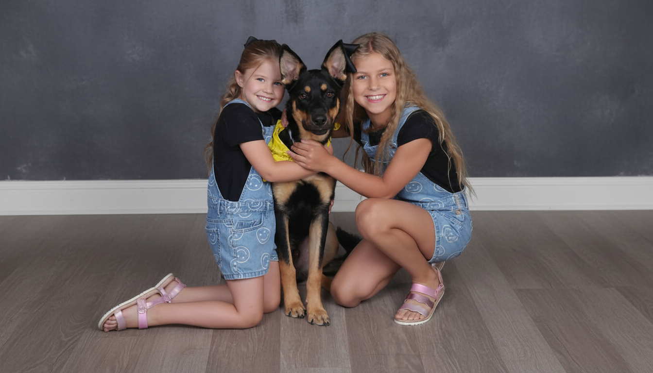 Happy rescue dog with family